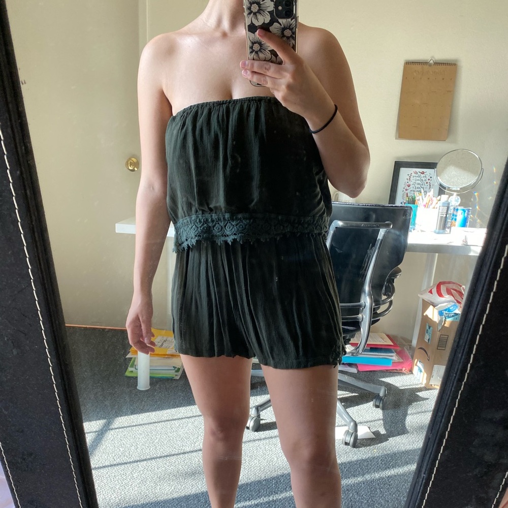 Green strapless romper